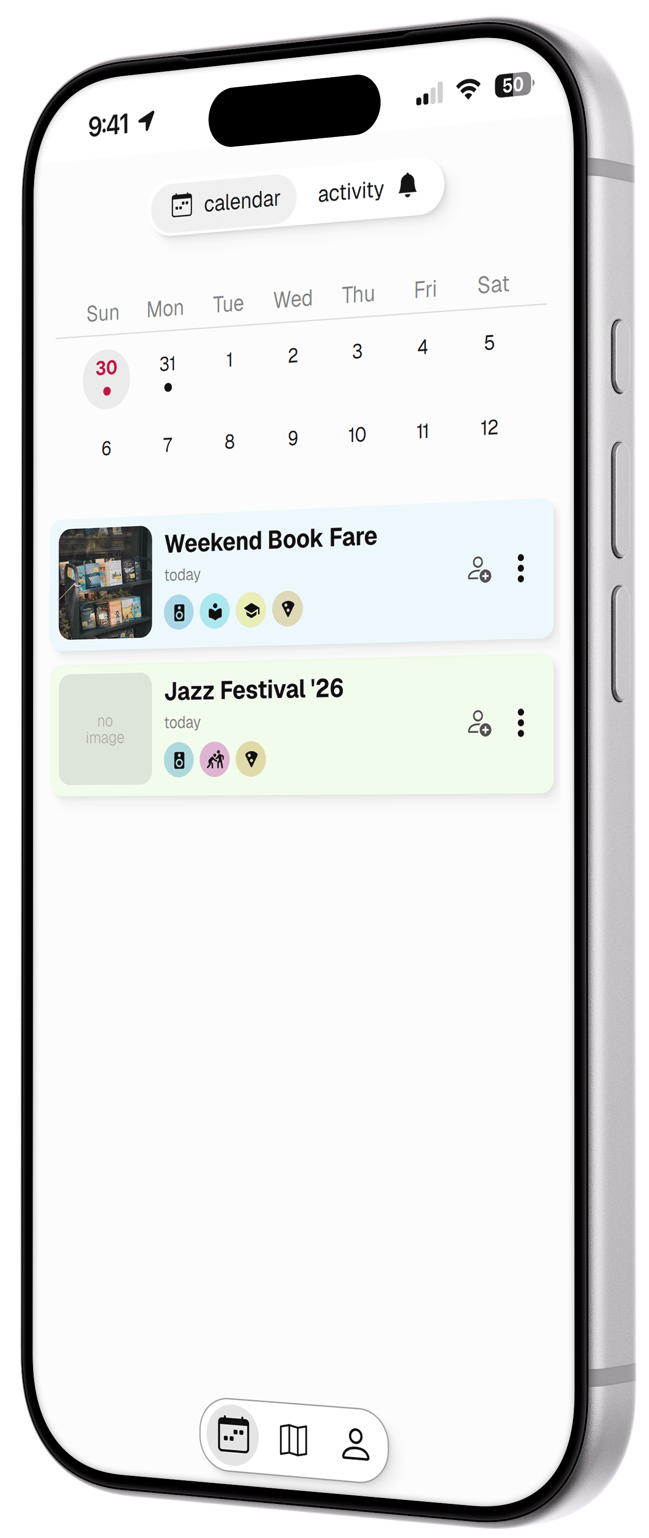screenshot of calendar page